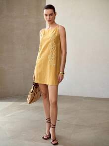 MOTF PREMIUM WOMEN'S EMBROIDERED FASHIONABLE VERSATILE SHORT DRESS - Yellow - View 6