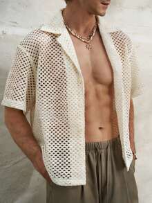 Airaco Hollow Out Minimalist Design Men's Top For Summer - Beige - View 1