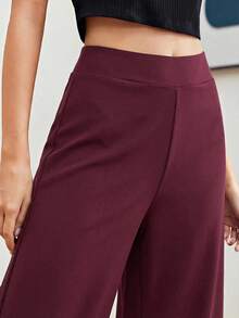 SHEIN Essnce 91%棉罗纹针织弹力腰休闲裤，女士款，适合春夏及度假穿着 - 黑色 - 查看 5