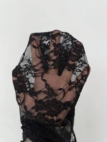 Rafferiza 蕾丝性感不对称露肩长袖，优雅高端黑色连体衣，女士休闲连体衣，女士度假装，女士优雅沙滩泳衣，嘉年华装，女士黑色连体衣 - 黑色 - 查看 8