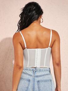 Silquee Women's Solid Color Spaghetti Strap Sexy Herringbone Trim Casual Fitted Camisole - White - View 2