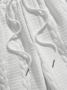 AXEPEAK 男士基本款纯色针织休闲补丁短袖两件套夏季服装，街头风版 - 白色 - 查看 3