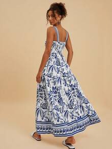 Travachic Women's Casual Tropical Print Dress - Blue and White - View 3