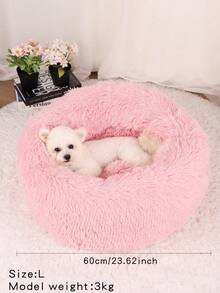 1 pieza Cama redonda de peluche para mascotas, cojín de sueño suave y cálido adecuado para gatos y perros pequeños/medianos, cama para perros y gatos para todas las estaciones - Rosa - Ver 2