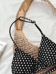 SHEIN 少女黑色波点吊带背心上衣和豹纹比基尼泳裤套装，夏季假期，海滩度假 - 黑色 - 查看 7