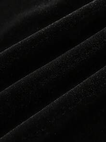 Olithes Square Neck Long Sleeve Solid Color Dress, Autumn/Winter Black Velvet Dress Black Dress Long Sleeve Witchy Dress Vampire Dress Pearl Collar Dress - Black - View 5