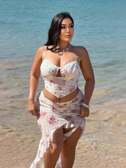 NU&NOW Bộ đồ nữ gợi cảm 2 món, váy trắng và áo croptop trắng, phong cách Pháp lãng mạn, chất liệu dệt kim nhẹ, eo chun co giãn giúp thon gọn vóc dáng, đa năng cho các dịp thường nhật, công sở và mặc hàng ngày.