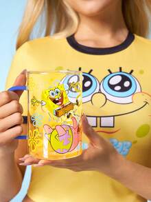 SpongeBob SquarePants | SHEIN 1个 27.1盎司/800毫升 可爱卡通图案印花硼硅酸盐玻璃杯，耐冷耐热，适用于牛奶、果汁、咖啡等。 - 無色 - 查看 6