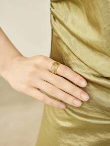 MOTF PREMIUM Pre18k Gold Plated Double Layer Simple White Diamond Ring - Yellow Gold - View 9