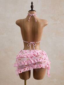 Bellisia Summer Sexy Butterfly & Orchid Floral Leopard Print Bikini & Cake Skirt 3 PiecesSet, Beach Vacation - Multicolor - View 2