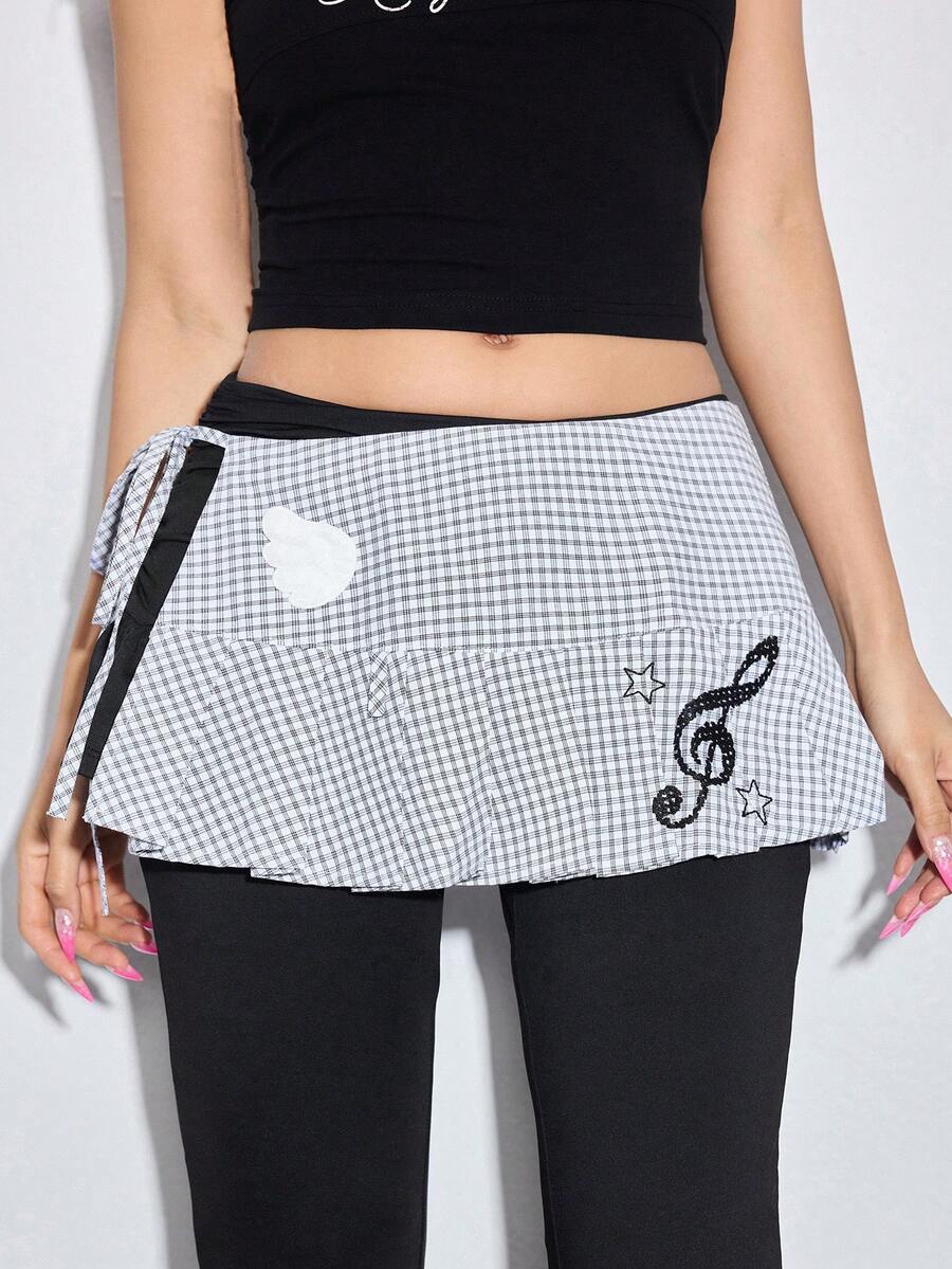 ROMWE Anime 1 chiếc phụ kiện thắt eo kiểu Y2K Baddie Kawaii Sweet Retro Plaid Polka Dot Wing Note sản xuất hàng loạt, thích hợp cho sinh viên, mua sắm, hòa nhạc, v.v. - trắng - Xem 1