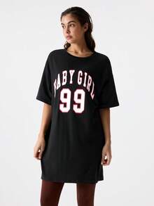 Loungeista 字母图案落肩睡衣晚礼服 - 黑色 - 查看 3