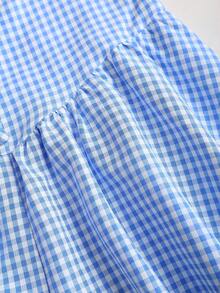 Sweetra French Bright Blue Plaid Series Waist-Cinching Snap-Button Short Jumpsuit, Summer College Style Minimalist Sexy Sexy Bud Cute Playful Elegant Women's Jumpsuit - Blue - View 5