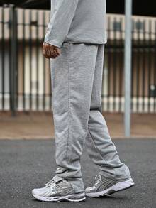 Devon Thys 男士抽绳腰部接缝细节运动裤外出纯色休闲直筒浅灰色抽绳运动裤，适合丈夫、男朋友的礼物 - 淺灰色 - 查看 6