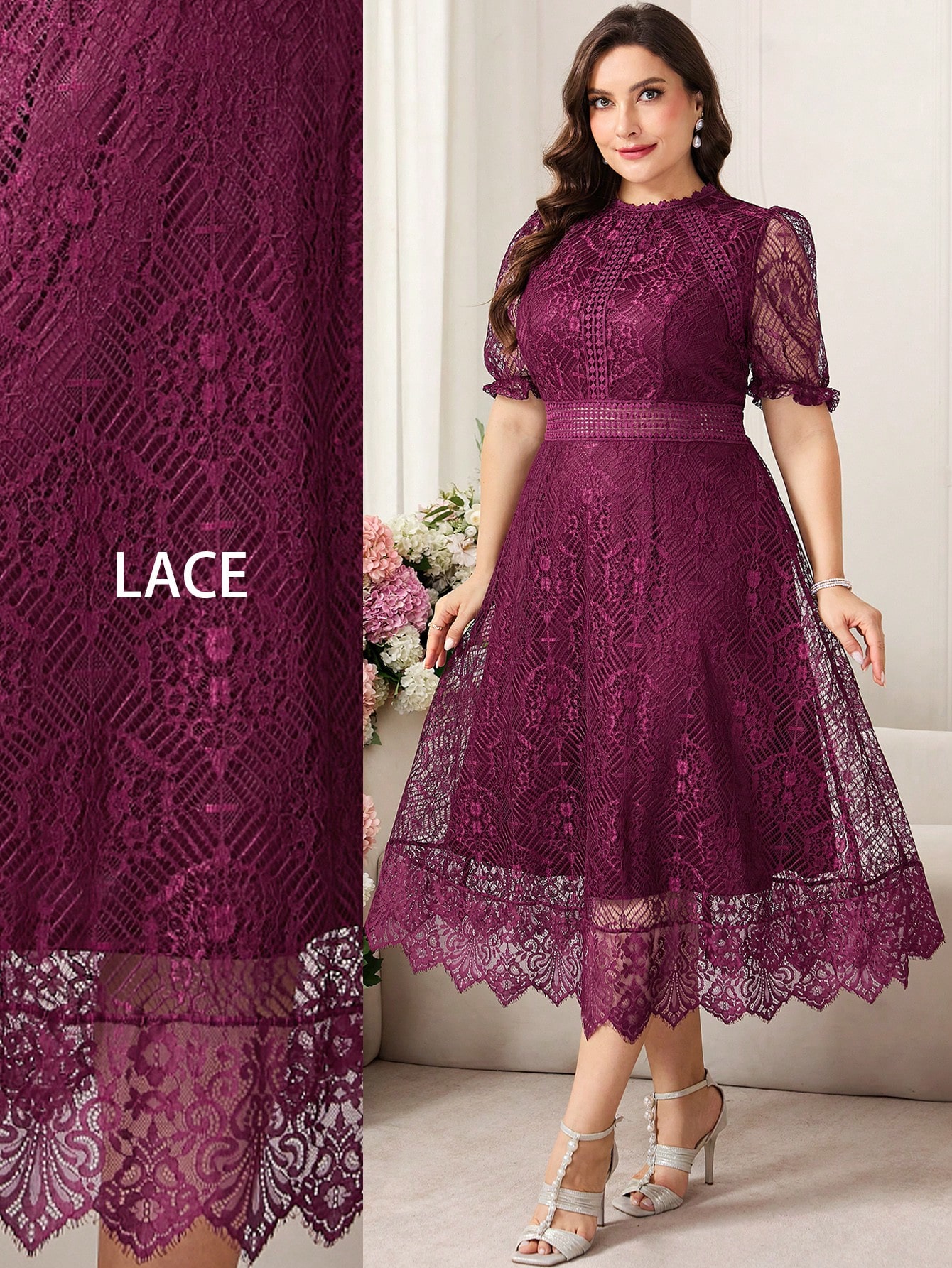 Reflora فستان أبيض من الدانتيل متوسط الطول للمرأة...