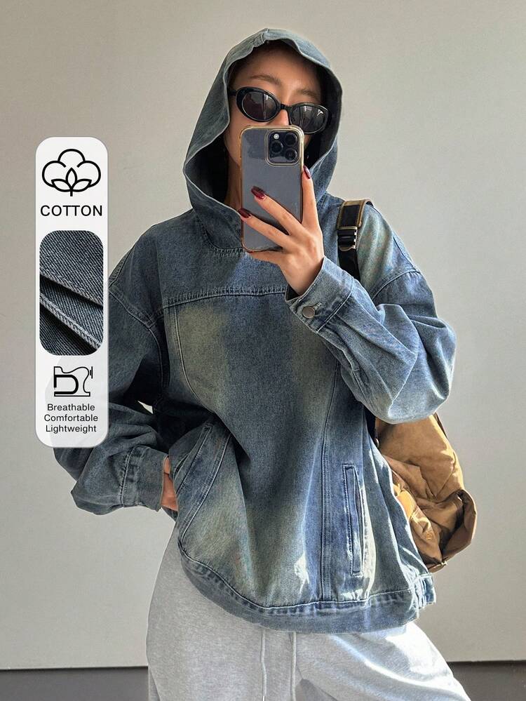 Women's Hooded Loose Long Sleeve Casual Denim Top