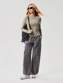 OutZeal Áo khoác chống nắng nữ, kiểu dáng thường ngày, chống tia UV, ôm sát, có khóa kéo. - Màu Khaki - Xem 4