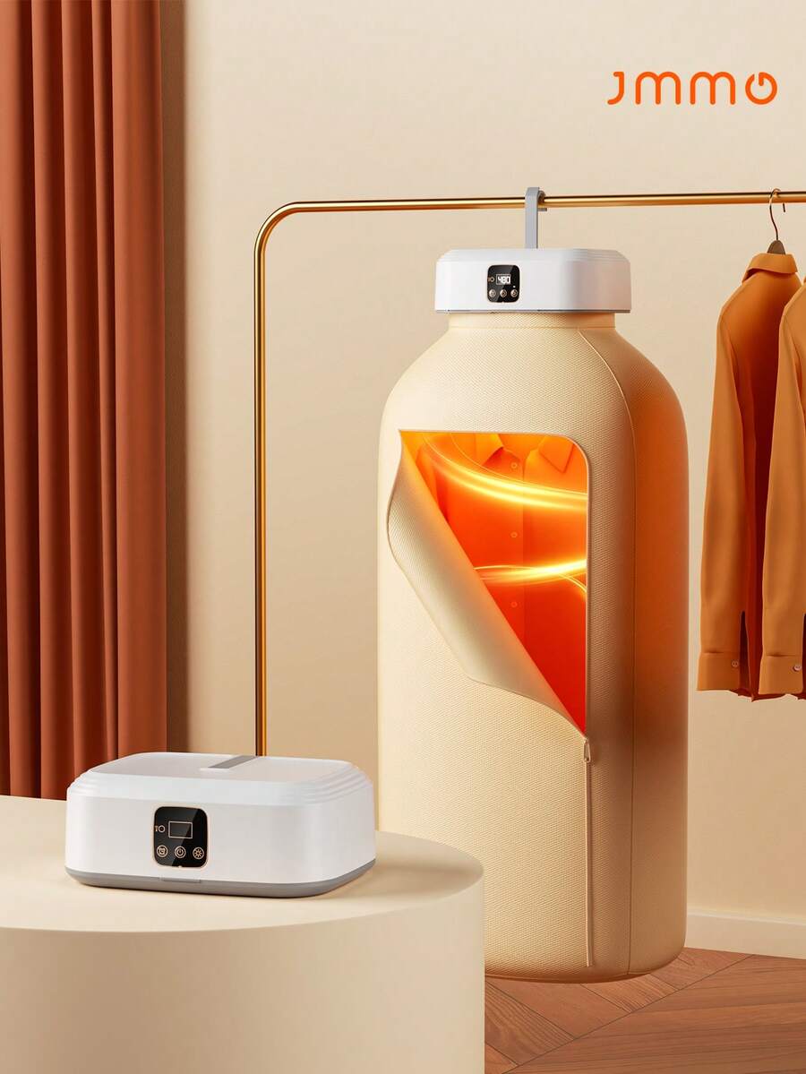 JMMO 便携式干衣机迷你干衣机带遥控器，便携式干衣袋，遥控电动干衣机，3D循环烘干，恒温烘干，柔软保护衣物，1~8小时智能定时，20分钟快速烘干，双速调节适合多种面料，除臭除螨，适用于旅行、房车、家居、公寓、宿舍 - 美国插头 度假露营 度假必需品 度假配件，露营用品 - 白色 - 查看 1