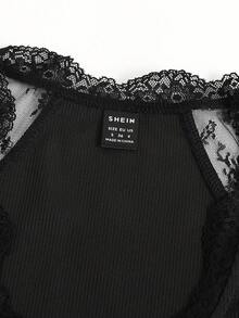 Olithes 新款法式优雅浪漫针织拼接蕾丝无袖上衣，镂空领口，修身收腰设计：诠释轻奢与迷人风格 - 黑色 - 查看 6