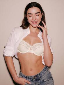 LUVLETTE 全罩杯支撑透气钢圈白色薄纱蕾丝优雅显瘦文胸性感内衣新娘内衣结婚文胸 - 白色 - 查看 5
