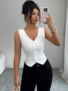 Elenzga Women's Elegant Backless Bow Tie Faux Pocket Camisole - White - View 6