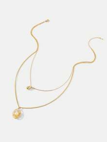MOTF PREMIUM PRE18K GOLD PLATED DOUBLE TEXTURE PENDANT HOLLOW LINE GEOMETRIC PEARL PENDANT NECKLACE - Yellow Gold - View 8