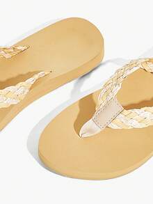 Grefit 【海岛度假风】麻绳编织厚底人字拖 2026 夏季新款时尚软底浴室拖鞋 女款 - 麻黃 - 查看 4