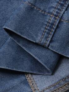 DAZY Bộ đồ denim thanh lịch dành cho nữ, gồm áo sơ mi denim kiểu cung đình và chân váy denim dài. - Rửa trung bình - Xem 7