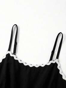 SHEIN Clasi 2pcs Women's Ribbon Trim Camisole Dress And Short Sleeve Shirt Set - Black and White - View 4