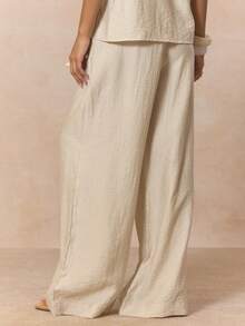 MUSERA Quần ống rộng cạp chun co giãn, có túi, chất liệu vải lanh mềm mại, kiểu dáng suông, chỉ bán riêng quần, dễ thương, thích hợp cho mùa xuân, kỳ nghỉ, nữ tính, mùa hè, phong cách thường ngày. - Màu Khaki - Xem 4
