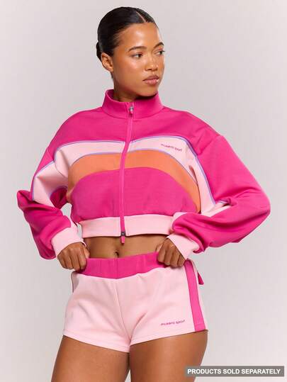 Musera Sport High Neck Contrast Zip Through Cropped Active Jacket Only Sport Workout Gym Pilates Fitness Daily Girly Casual Hot Sweat