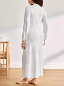 BloomMama Maternity Solid Color Long Sleeve Long Nightgown Loungewear - White - View 2
