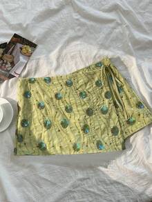 Elamini 女士休闲派对系带短裙，珠绣装饰 - 綠色 - 查看 1