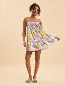 Travachic Spring/Summer Vacation Woven Printed Spaghetti Strap Women's Mini Dress - Multicolor - View 5