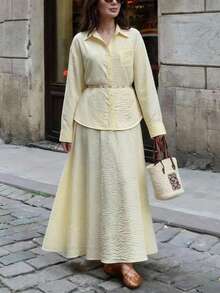 Solavon 新款宽松舒适休闲日常百搭时尚两件套 - 淡黃色 - 查看 2