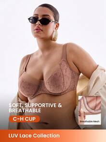 LUVLETTE Plus Full Coverage Underwire Lightly Lined Brown Mesh Side Support Sheer Minimizer Lingerie Bra - Brown - View 1