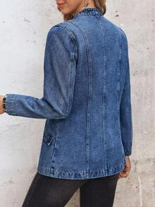 EMERY ROSE Women's Metal Button Casual Denim Jacket - Blue - View 2