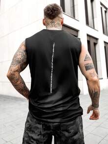 Artur Kramer Men's Sleeveless Tank Top With Slogan Print Letter Plain Black Workout - Black - View 2