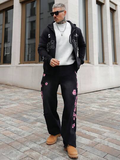 Artur Kramer Men's Autumn Letter Graphic Long Sleeve Zip Up Front Hooded Casual Sweatshirt, Going Out Vintage Zipper Hoodie, For Friends, Husband, Boyfriend Gifts, Winter