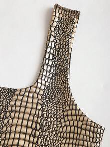 Sweetra 新款春夏时尚酒红色鳄鱼纹PU涂层弹力街头风派对夜店通勤日常紧身女式背心 - 杏色 - 查看 5