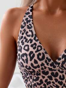 Oceva 2 件套女士夏季豹纹 V 领海滩度假比基尼套装、吊带背心和泳装 - 彩色 - 查看 3