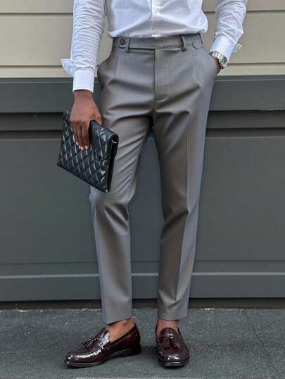 Manfinity Bizformal Quần dài nam màu trơn có túi, kiểu dáng thường ngày, đa năng, thích hợp đi làm.