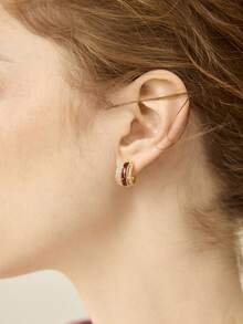 MOTF PREMIUM RED MULTI-LAYER C-RING STUD EARRINGS WOMEN'S LIGHT LUXURY TEMPERAMENT DIAMOND-ENCRUSTED EARRINGS 2026 POPULAR LIGHT LUXURY EARRINGS - Gold - View 2