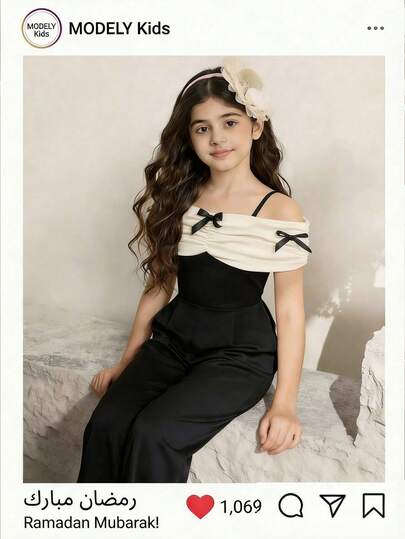 SHEIN Sweet And Edgy European-American Style One-Piece Jumpsuit For Spring And Summer, Featuring An Elegant And Fashionable Temperament. With A Sleeveless Off-The-Shoulder Straight Neckline, A 3D Bow Decoration In Black And White Color-Blocking, And A High-Waisted Wide-Leg Pants Cut. This Premium-Feel Jumpsuit Is A Stylish Outfit Piece Suitable For Daily Streetwear, Travel Outings, And Smart-Casual Commutes.