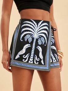 Travachic Váy quần nữ mùa hè, kiểu dáng thường ngày, họa tiết nhiệt đới, buộc dây, thích hợp cho kỳ nghỉ biển. - Nhiều màu - Xem 7