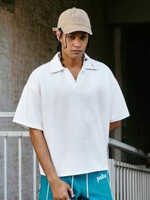 PAVTROS Camisa polo con textura de rombo y espiga de trigo, marca TK, en ropa urbana, adecuada para uso diario, regalo del Día de San Valentín, para el hogar, festival de música al aire libre, salir con amigos, regalo para niños, regalo para novio/esposo, regalo de aniversario - Blanco - Ver 3