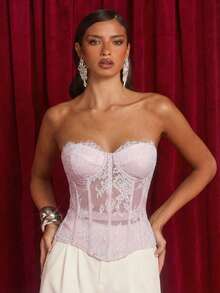 Glamine Canotta elegante e sexy in pizzo francese da donna - Rosa Baby - Visualizzare 6