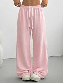 CovetEZ 女士轻薄粉色系带宽松休闲运动裤，适合夏季、日常休闲穿着、毕业季、返校季、毕业典礼、女教师服装 - 淺粉色 - 查看 4