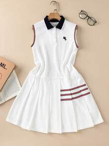 SHEIN 少女针织领修身休闲连衣裙 - 白色 - 查看 3