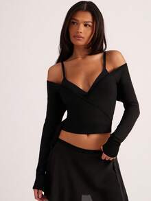 Eassivo Eassivo Áo thun nữ tay dài thắt nơ họa tiết đục lỗ, thể thao & đa năng cho mọi mùa - màu đen - Xem 4